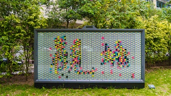 Interactive display resembles a giant printer which “prints” the silhouette of the user standing in front of the installation with the CMYK colour model – Cyan, Magenta, Yellow and Black.